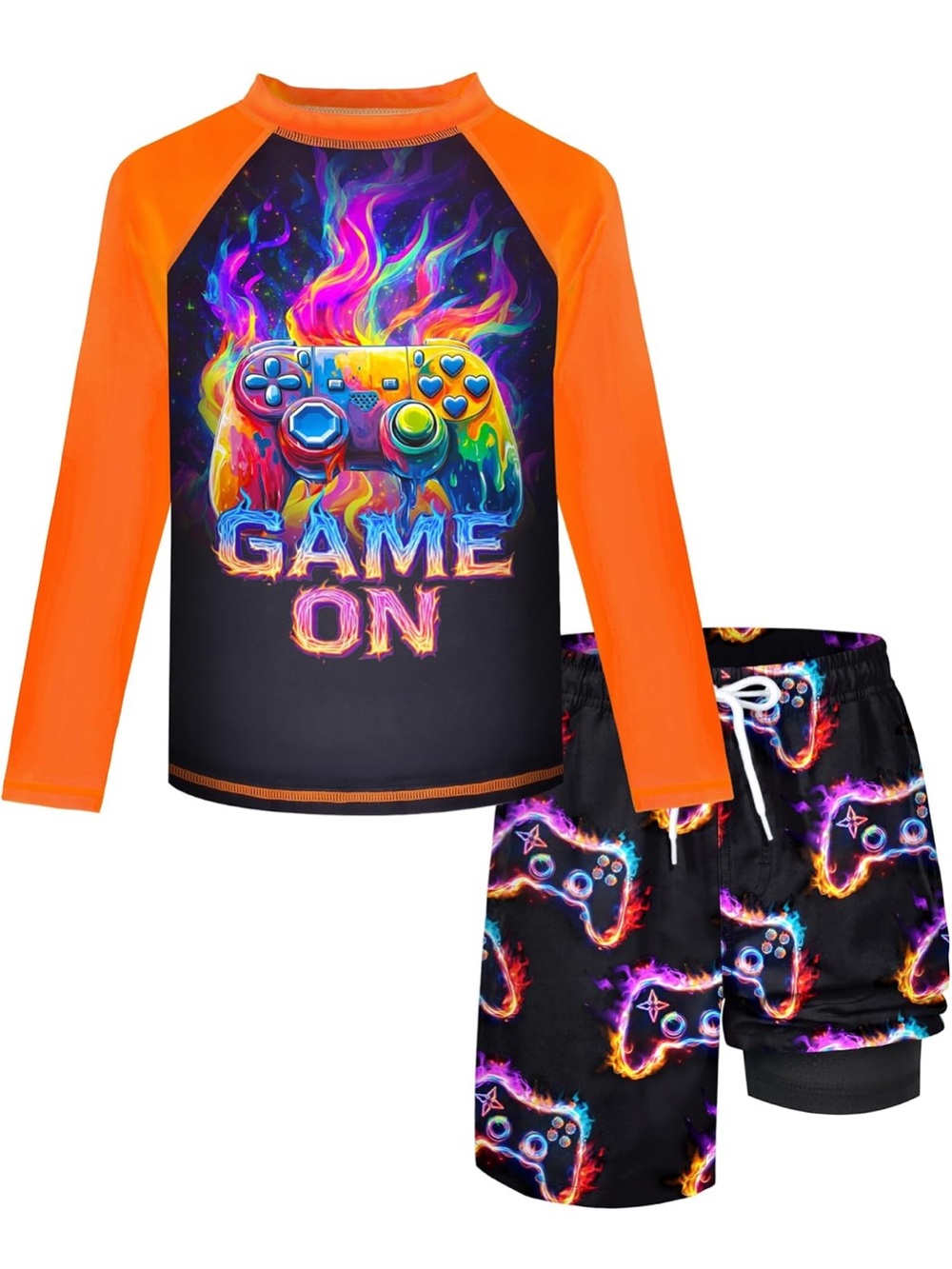 NWT Boys Size 7 Orange 'Game On' Long Sleeve Swim Set
